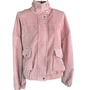 Blu Pepper Pink Bomber Jacket with High Collar
